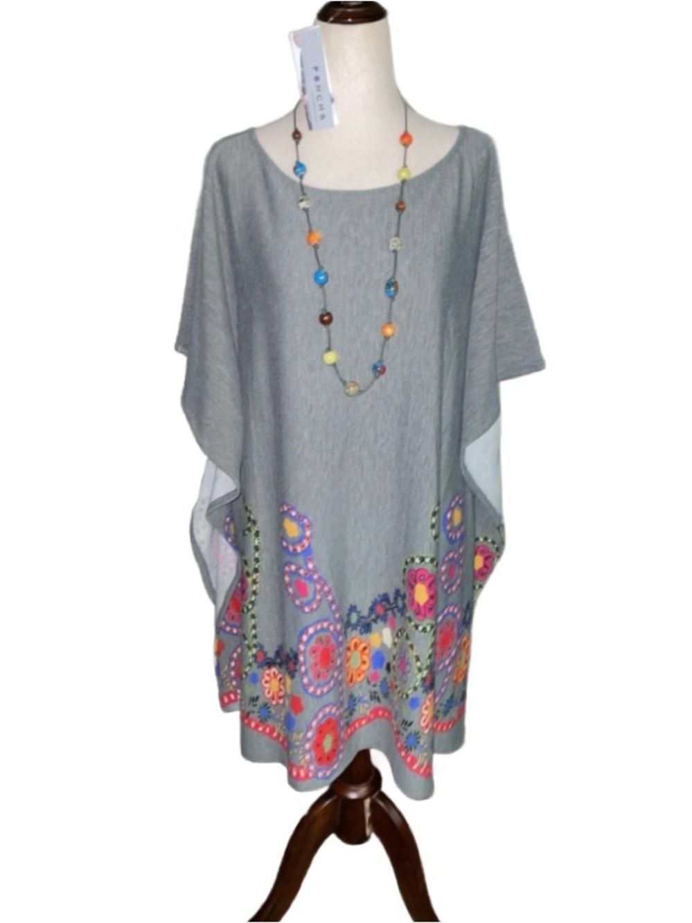 Poncho • Women • One Size • Grey • Multi-Colors • Floral • Poncho • New